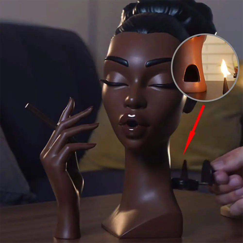 Black Woman Resin Head Incense Burner – Censer & Stick Holder for Home Décor