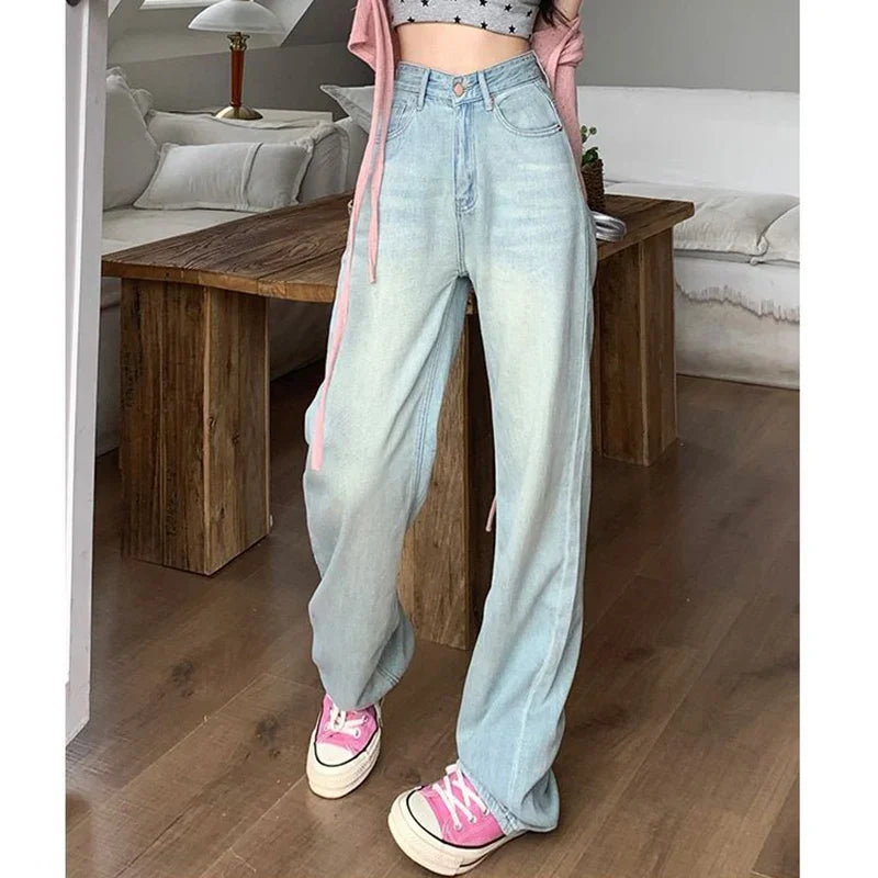 Female Light Blue High Waisted Jeans Pants