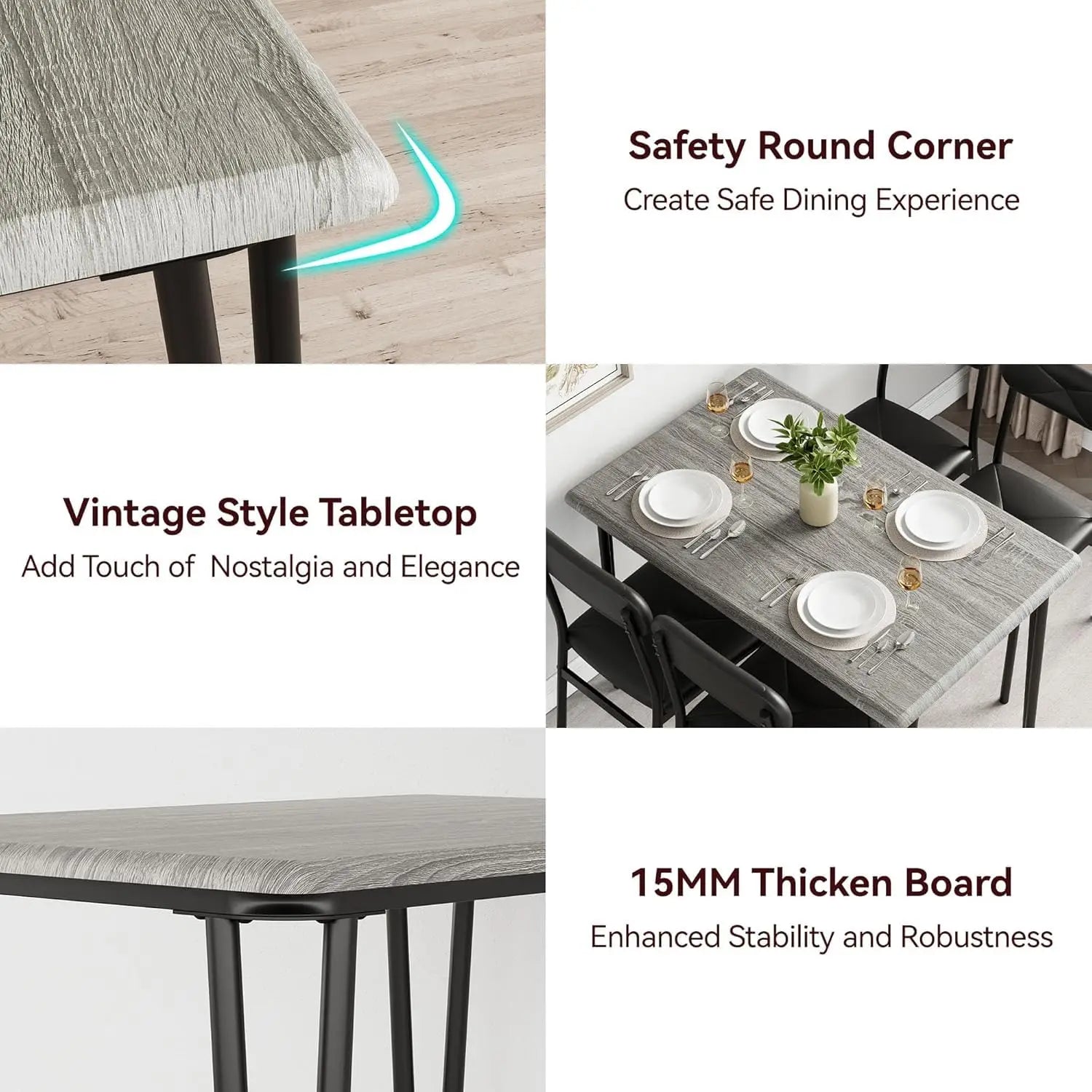 Eettafelset voor 2 – Vierkante keukentafel en gestoffeerde stoelen (3-delige set)