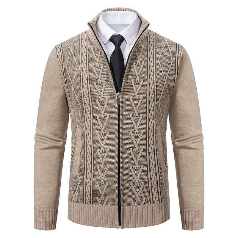 Men’s Autumn Winter Cashmere Padded Knitted Sweater Coat – Thick Warm Zipper Cardigan Jacket