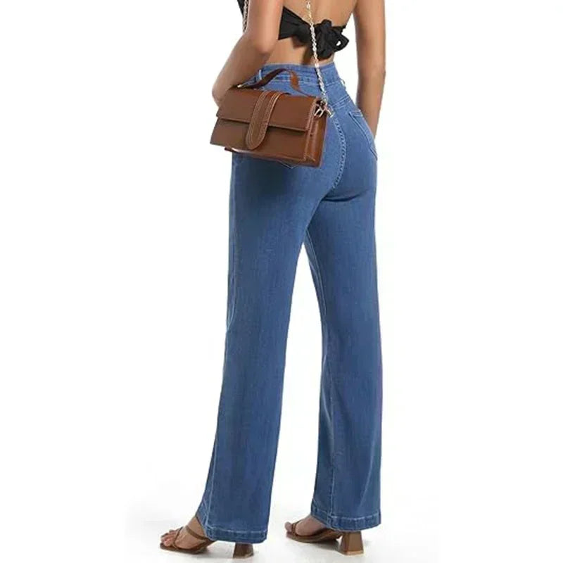 Women’s High Waist Straight Leg Jeans – Stretchy Slim Fit Office Trousers