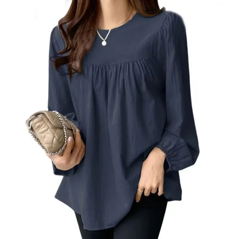Fashion Elegant Solid Blouse for Women – Long Sleeve O-neck Casual Office Lady Top