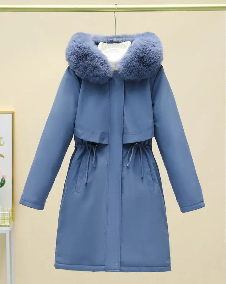 New Women Winter Jacket – Slim Long Coat with Big Fur Collar