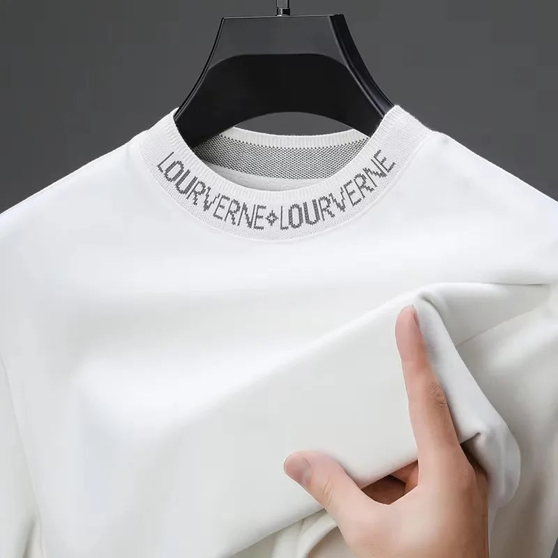 Light Luxury Brand Velvet Long Sleeve T-Shirt – Men’s Round Neck Top