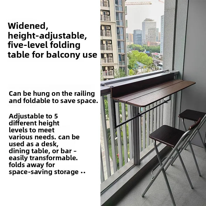 Space Saving Adjustable Height Folding Balcony Table – Hanging Railing Desk for Small Spaces