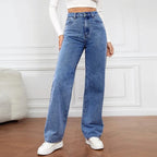 2000s Women’s High Waist Wide Leg Straight Jeans – Y2K Loose Fit Denim Trousers