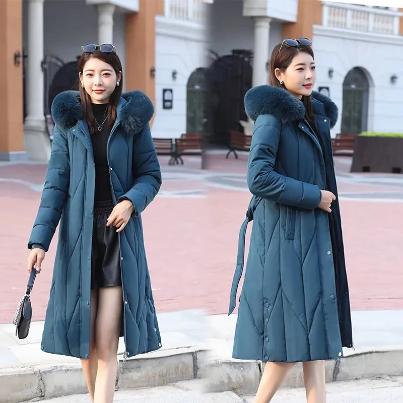 Women’s Long Winter Parka – Fur Collar Down Cotton Jacket