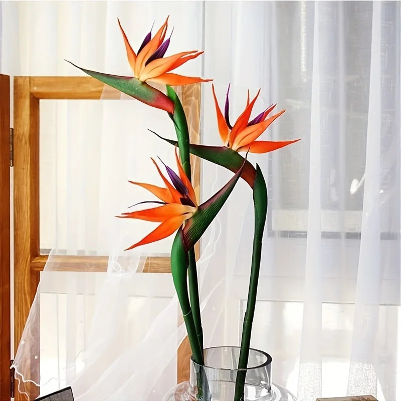 3 Stuks Kunstmatige Paradijsvogelbloemen – Strelitzia Decoratief Boeket met Lange Steel