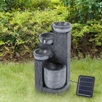 Rustic Outdoor Floor Water Fountain with LED Lights – Cascading Bowls for Patio