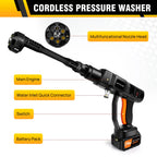 Cordless High Pressure Washer – Portable Car Washer with 2 21V Batteries & 6-in-1 Spray Nozzle