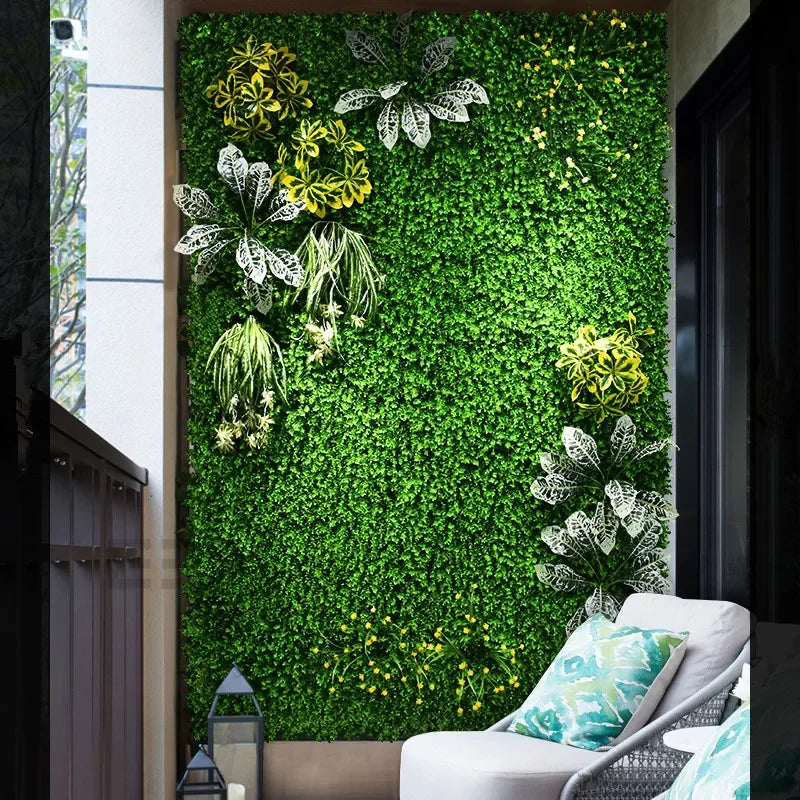 40X60cm 3D Artificial Green Plant Wall Panel – Realistic Grass Flower Wall Background Decor for Wedding, Garden & Outdoor Events
