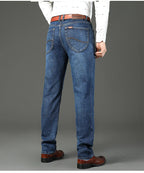 Top Brand Men’s Washed Jeans – High Waist Business Casual Denim Pants