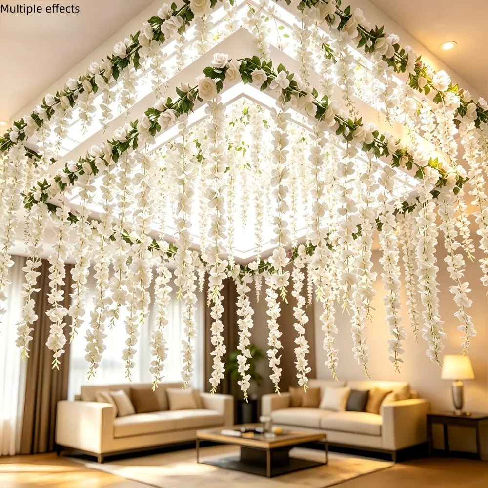 22PC White Rose Vine Wall Hangings – Artificial Orchid Flower Decoration Set for Weddings & Events