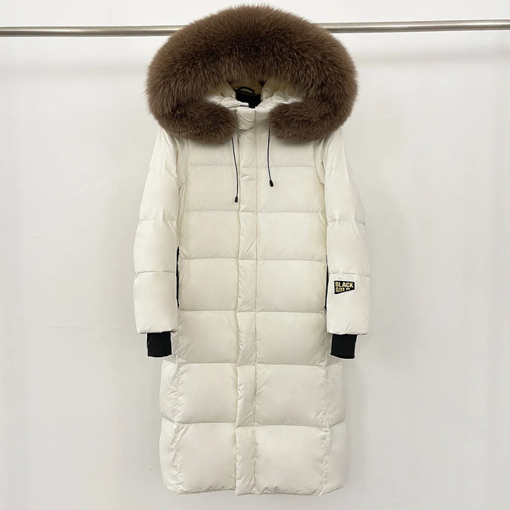 Reality Fur Over-the-Knee Puffer Jacket – Women’s Winter Coat with Raccoon Fur Hood