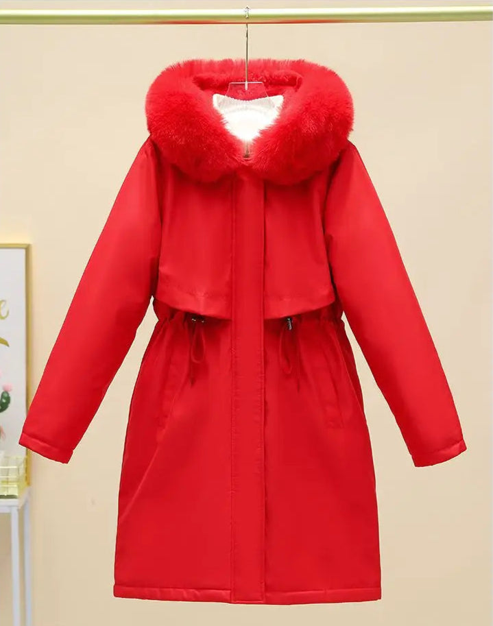 New Women Winter Jacket – Slim Long Coat with Big Fur Collar