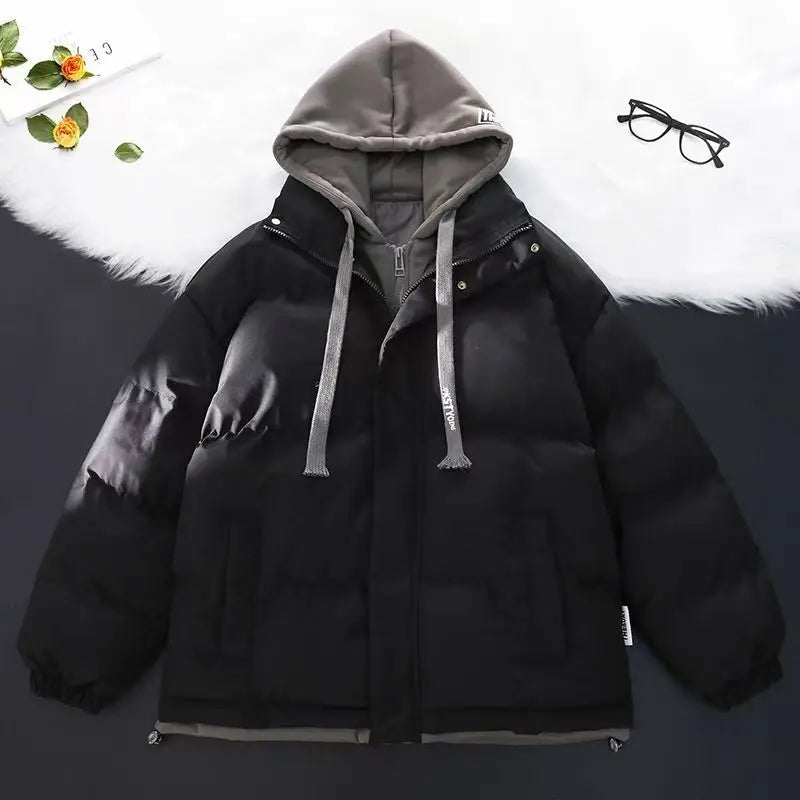 New Winter Hooded Parka – Men’s & Women’s Loose Fit Removable Hood Casual Cotton-Padded Jacket