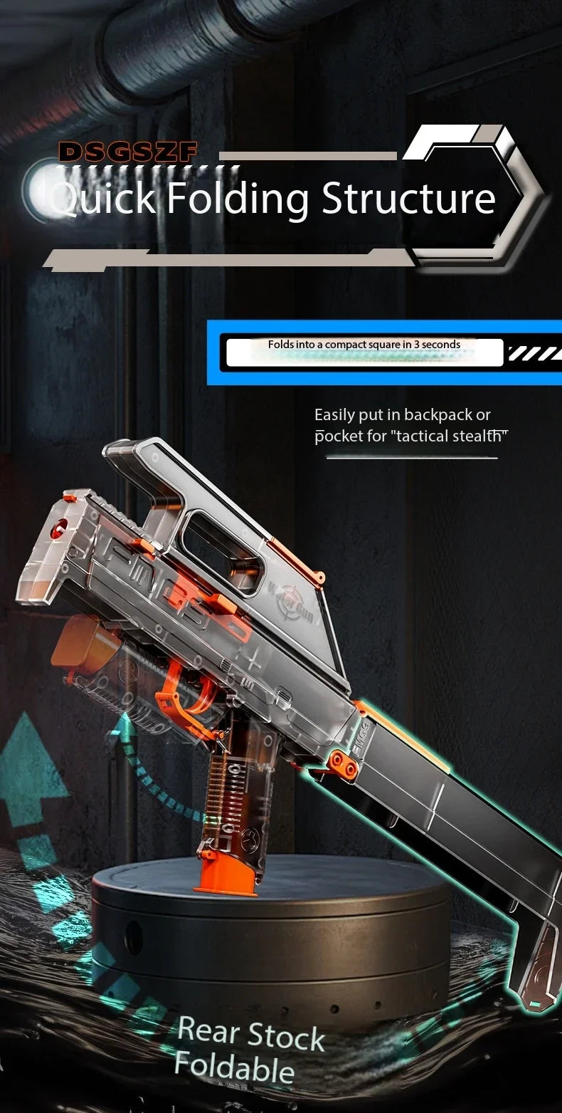 New Folding Electric Water Gun with Flashing Lights – High-Speed Rechargeable Water Blaster