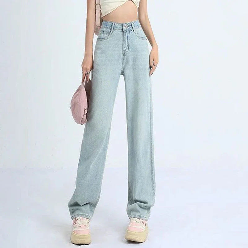 Female Light Blue High Waisted Jeans Pants