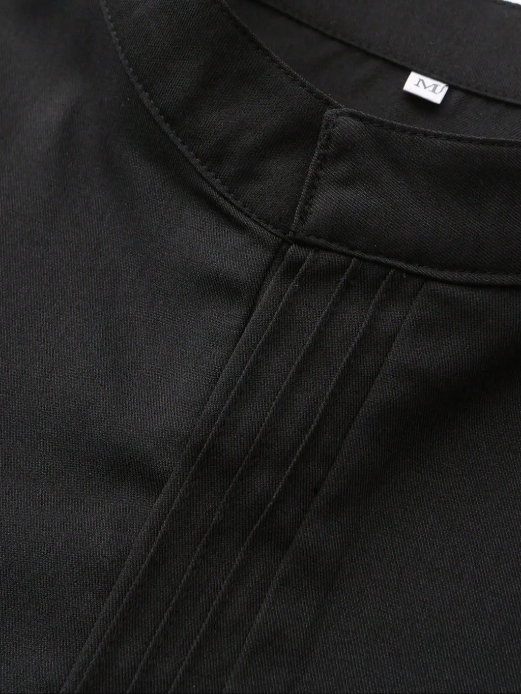 Losse traditionele lange herenjapon in etnische stijl – Zwarte Jubba Thobe met ronde hals voor banket en gebed