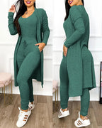 Drawstring Pocket Design Jumpsuit & Coat Set – Women’s Autumn Slim Fit Outfit