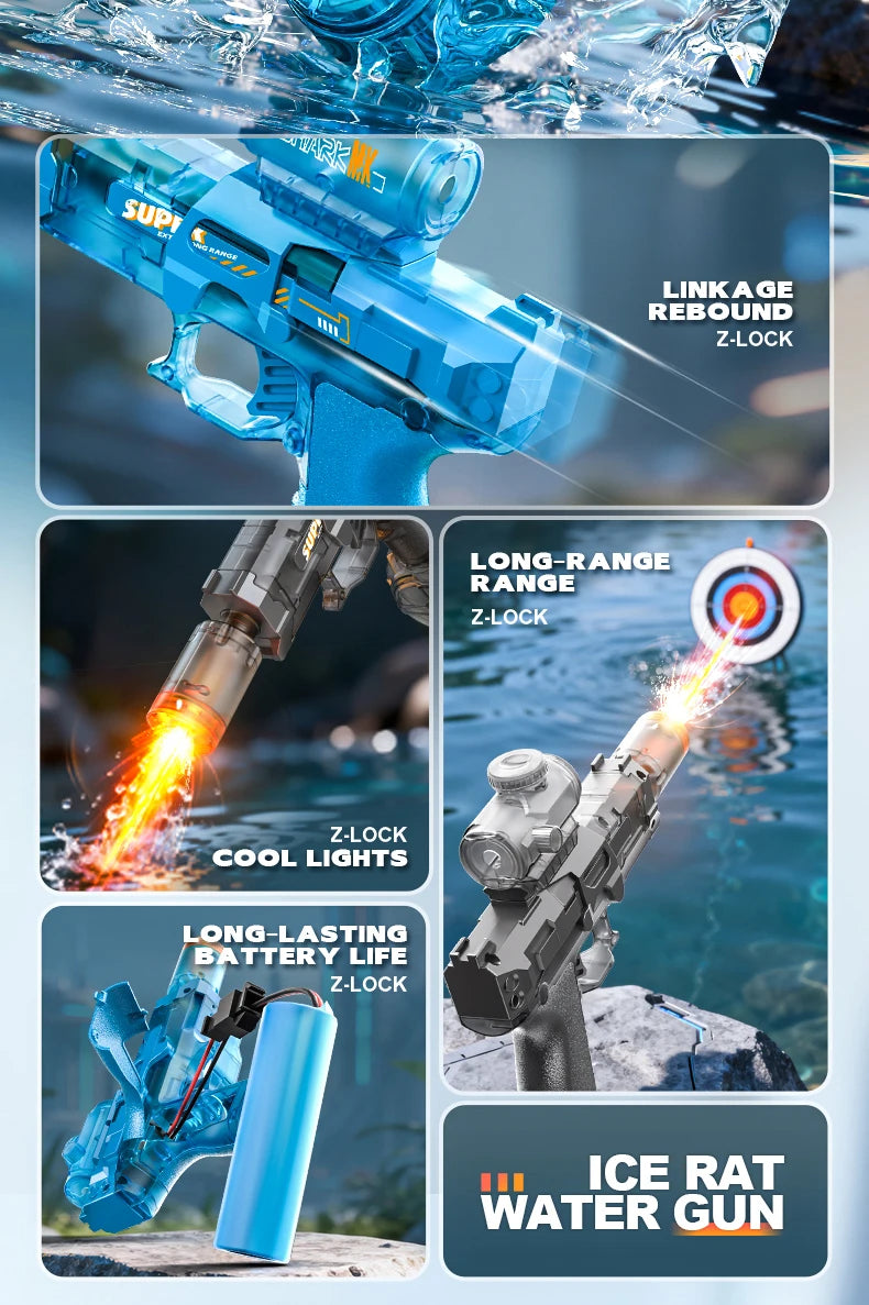 Simulated Recoil Electric Water Gun Toy with Automatic Lights & Water Spray Feature