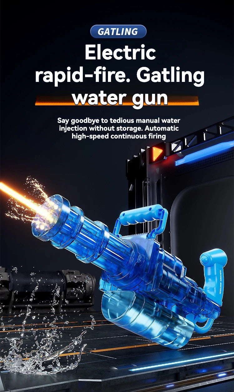 Rotating Spitfire Gatling Electric Water Gun – High-Pressure Continuous Pulse Water Blaster