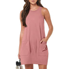 Women's Summer Casual Sleeveless Sundress – Solid Color with Pockets, Tank Style Short Dress for Beach & Vacation