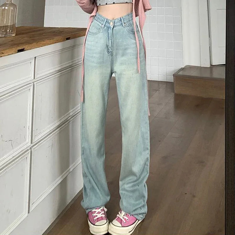 Female Light Blue High Waisted Jeans Pants