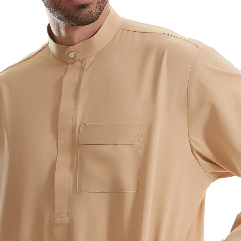 Saudi Islamic Muslim Men’s Jubba Thobe Dubai-Inspired Arab Robe with Zipper-Style Kimono Design