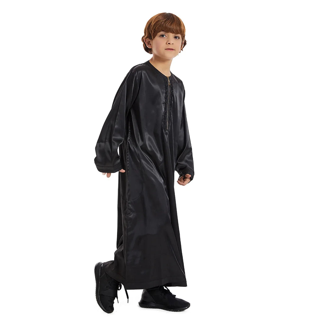 Thawb pour adolescent musulman – Jubba à col rond couleur café