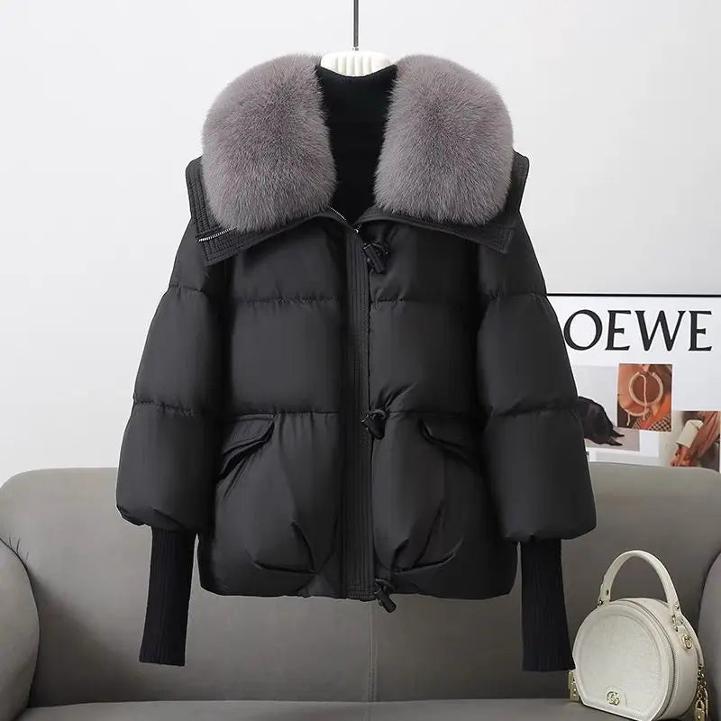 New Winter Warm Goose Down Jacket for Women – Thick Puffer Coat with Removable Fur Collar