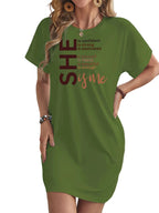 Plus Size Loungejurk voor dames met sloganprint – Nachtjapon met vleermuismouwen en ronde hals