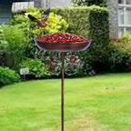 Decorative Metal Bird Bath & Feeder with Garden Stake – Outdoor Water Bowl for Garden, Patio, Lawn & Backyard