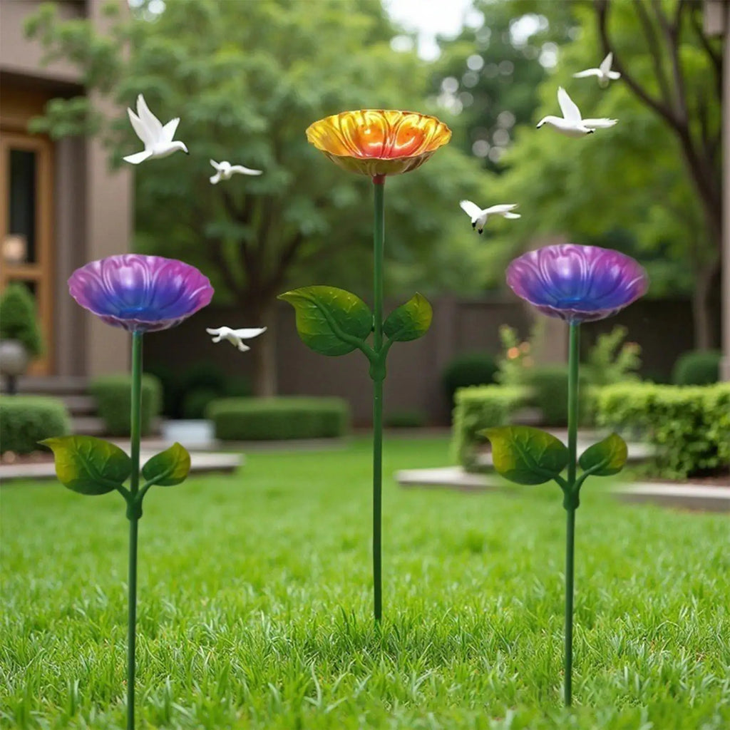 Bee Bath Colorful Bird Feeder Metal Stake – Decorative Bee & Hummingbird Watering Station for Garden, Patio & Yard