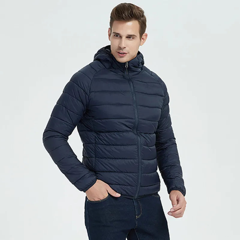 Men’s Lightweight Hooded Hiking Jacket – Waterproof Thermal Cotton Padded Winter Parka with Zip Pockets