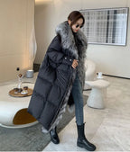 Furyoume Women’s Luxury Goose Down Coat with Real Fox Fur Collar – Long Winter Jacket