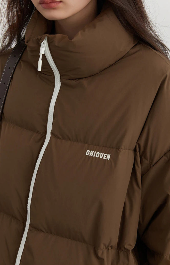 CHIC VEN Women’s 90% White Duck Down Jacket – Autumn/Winter Stand Collar Coat