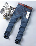 Top Brand Men’s Washed Jeans – High Waist Business Casual Denim Pants