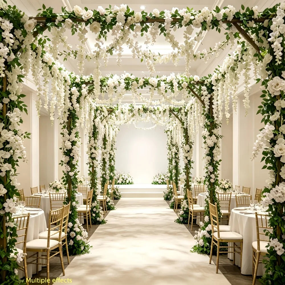 22PC White Rose Vine Wall Hangings – Artificial Orchid Flower Decoration Set for Weddings & Events