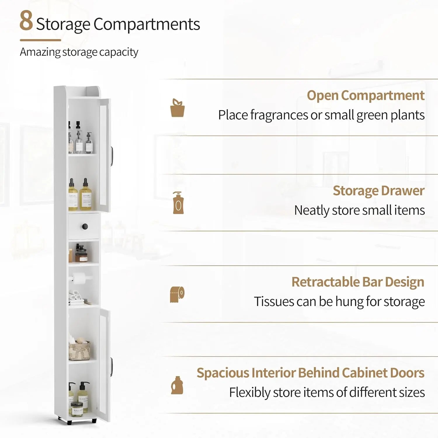 Adjustable Shelves Bathroom Storage Cupboard