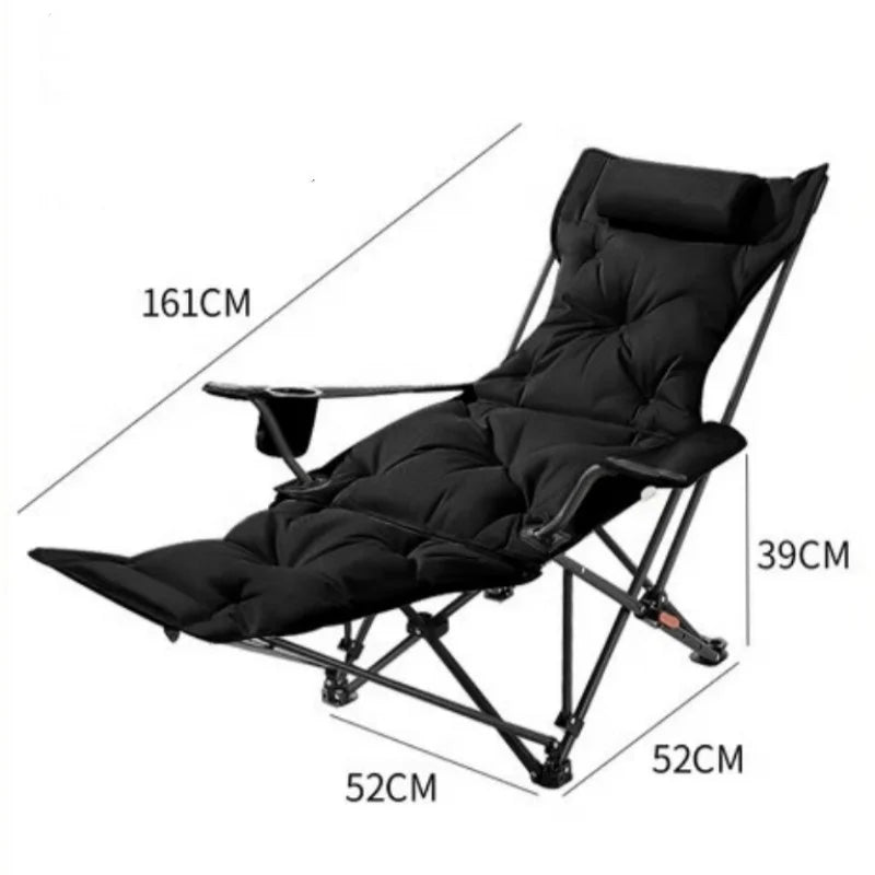 Folding Recliner Portable Camping Chair with Adjustable Backrest – Cotton-Filled Seat Outdoor Beach & Fishing Chair