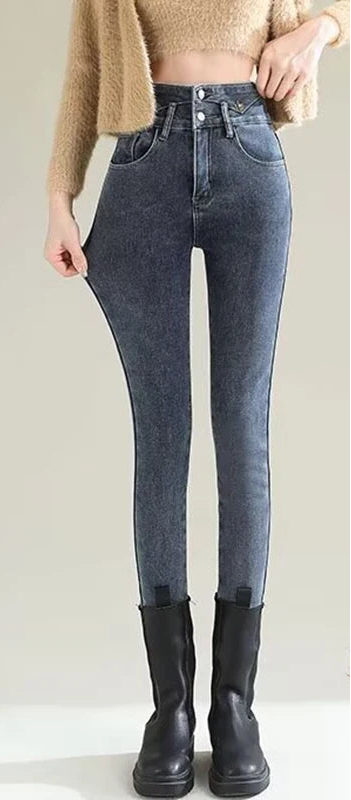 Winter Women’s Chic Fleece-Lined Straight Jeans – Warm High Waist Denim Pants
