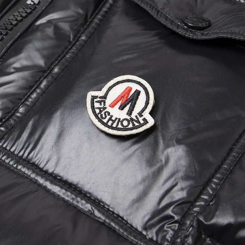 Waterproof Anti-Cold Short Hooded Down Jacket – Bright Surface, Three-Color Weave Belt, Unisex Winter Coat