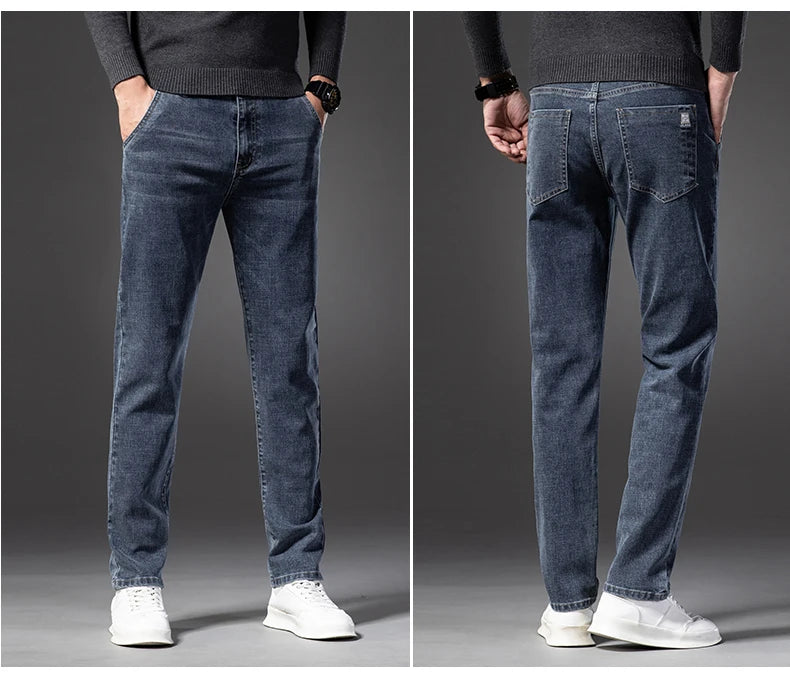Autumn Men’s Classic Blue Slim Fit Straight Jeans – High Quality Casual Denim