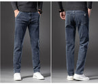 Autumn Men’s Classic Blue Slim Fit Straight Jeans – High Quality Casual Denim