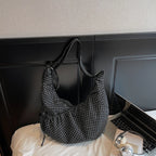 Korean Style Plaid Cow Horn Bag – Large Capacity Canvas Shoulder & Crossbody Bag for Women