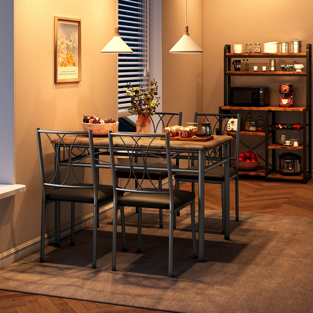 Ensemble de salle à manger 5 pièces – Table de cuisine et 4 chaises, plateau en bois facile à nettoyer