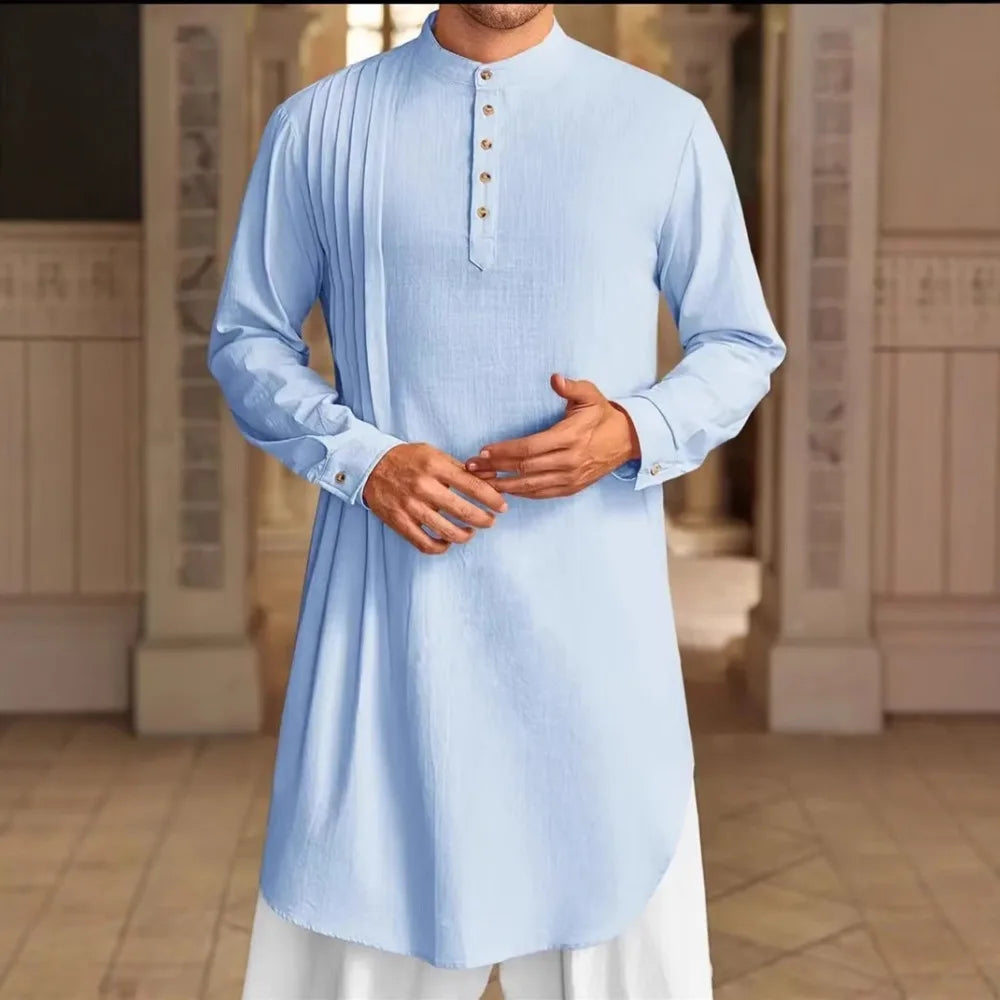 Muslim Men’s Shirt – Arabic Button-Up Jubba Thobe for Daily Prayer