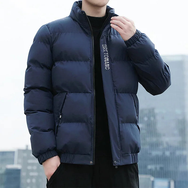 2024 Men’s Winter Cotton Jacket – Korean Style Padded Short Coat, Stand Collar Casual Fashion