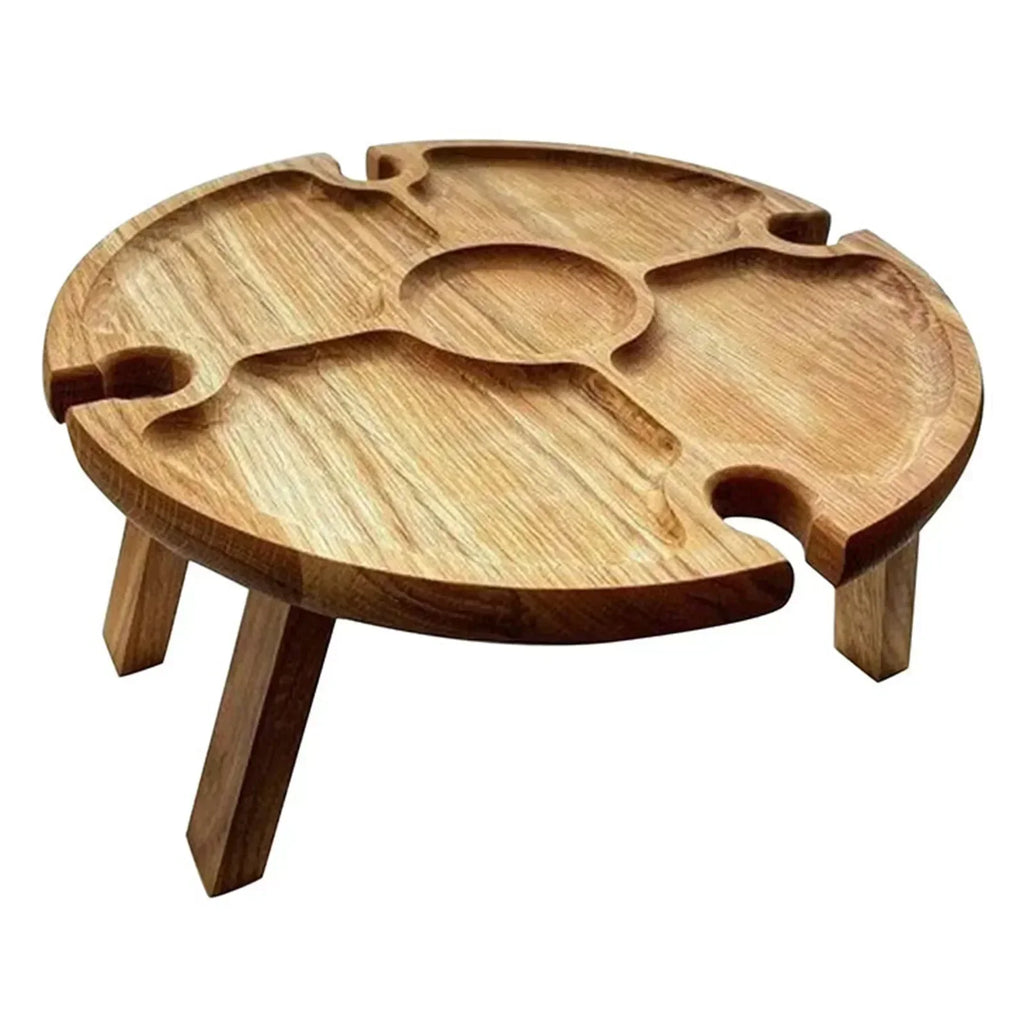 Hoogwaardige opvouwbare houten picknicktafel met draagbare stoel – informele snacktafel en wijnrek